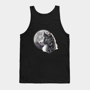 Blue Slate Merle Border Collie with Night Sky Full Moon Tank Top